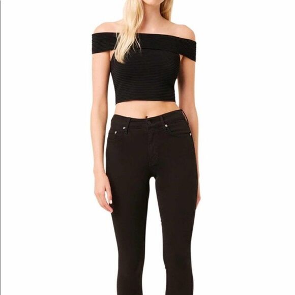 French Connection‎ Odelia Off Shoulder Crop Top, Black, Size Medium, NWT - Picture 2 of 15